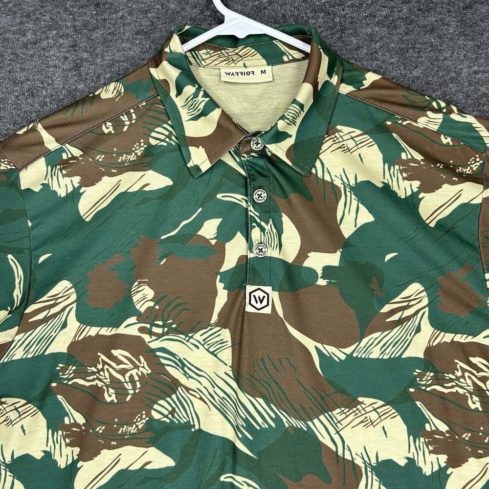 Warrior‎ Polo Shirt Mens M Green Camo Performance Golf Stretch Lightweight